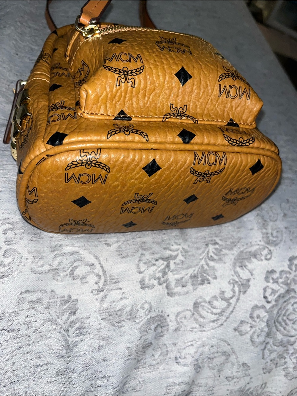 MCM Cognac Logo Mini Backpack Crossbody Bag - Picture 8 of 13